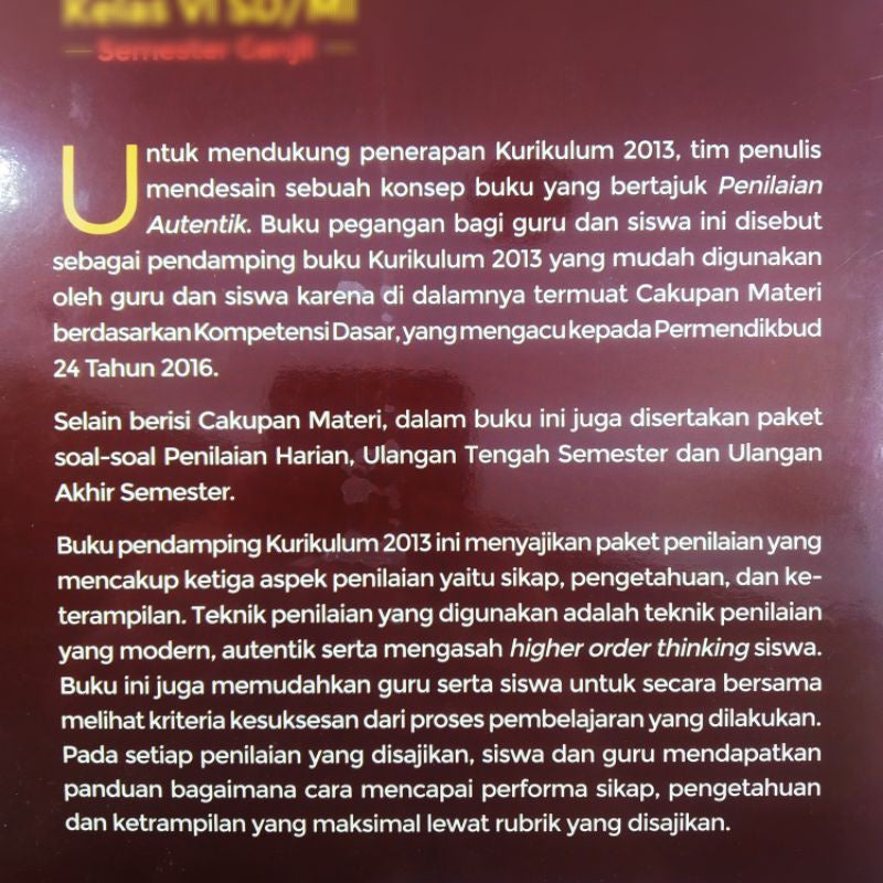 Buku Penilaian Autentik K-2013 Kelas 6 SD Semester Ganjil